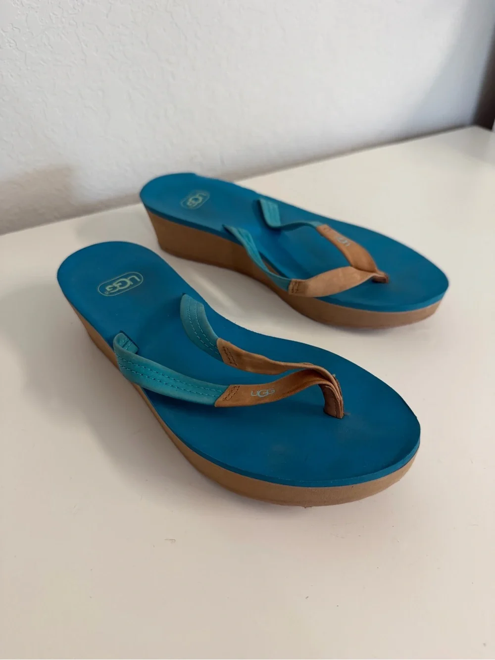 UGG | Women’s Teal and Tan Wedge Flip Flop Sandals